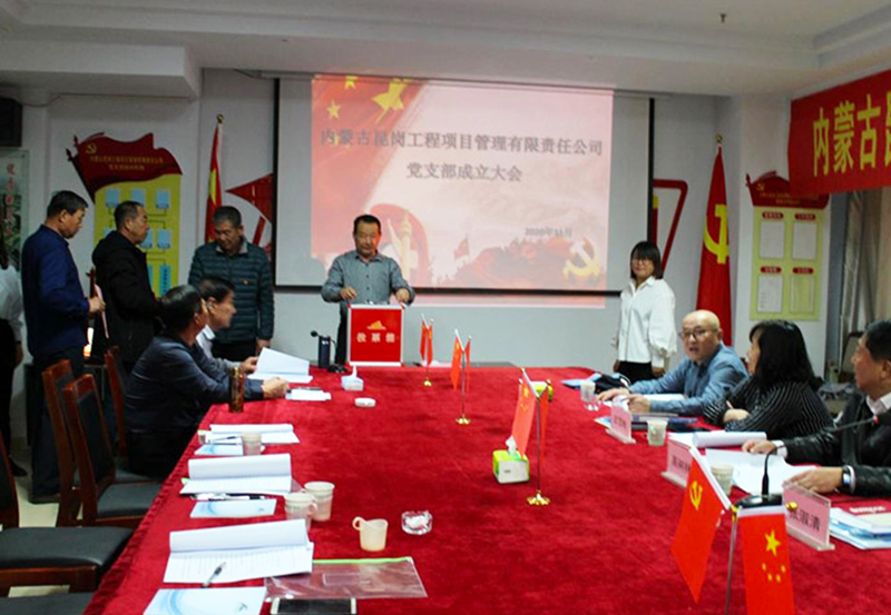 黨支部成立大會(huì)與會(huì)領(lǐng)導(dǎo)、參會(huì)全體人員起立高唱國歌