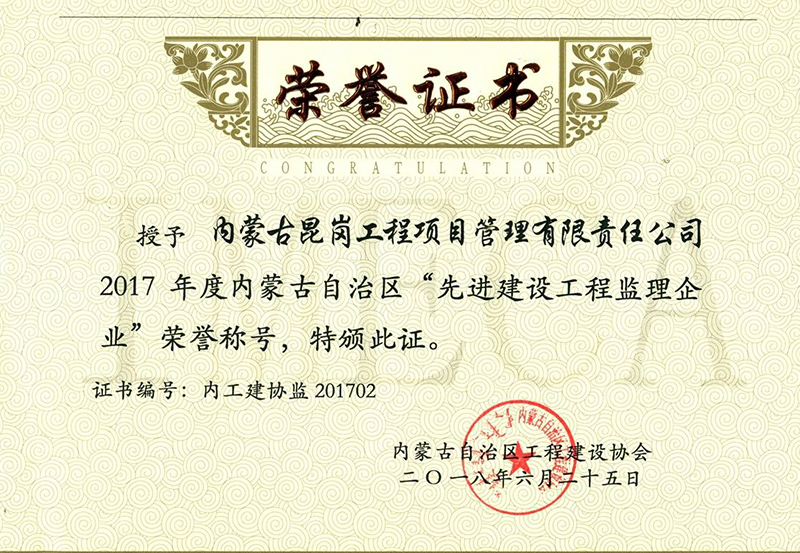 2017年度自治區(qū)先進建設(shè)工程監(jiān)理企業(yè)